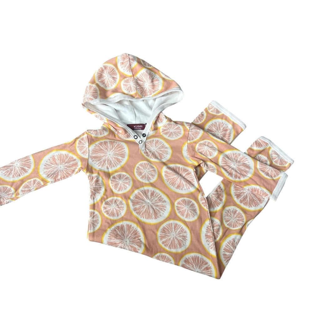 MilkBarn Pink Grapefruit 12-18 Months Organic Cotton Longall Outfit Hooded Girl